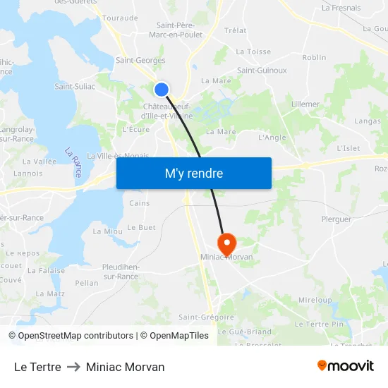 Le Tertre to Miniac Morvan map
