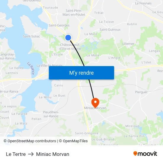 Le Tertre to Miniac Morvan map