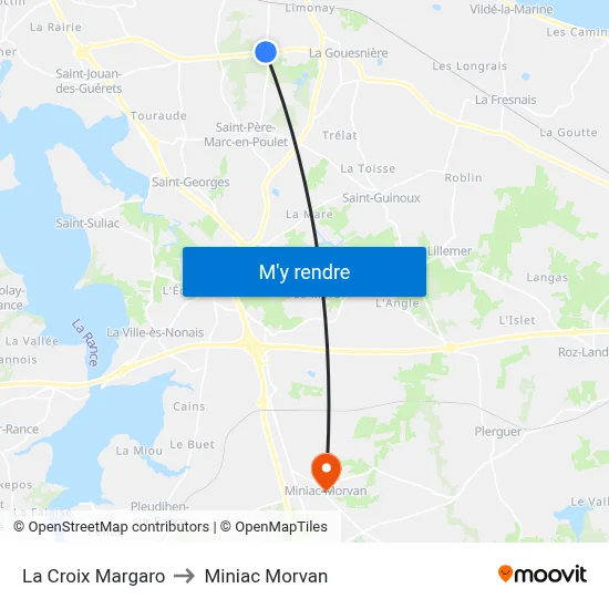 La Croix Margaro to Miniac Morvan map