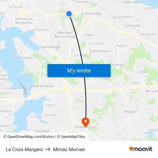La Croix Margaro to Miniac Morvan map