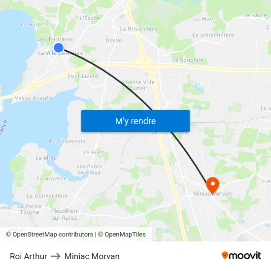Roi Arthur to Miniac Morvan map