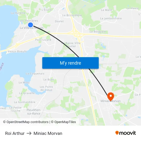 Roi Arthur to Miniac Morvan map