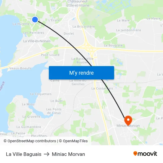 La Ville Baguais to Miniac Morvan map