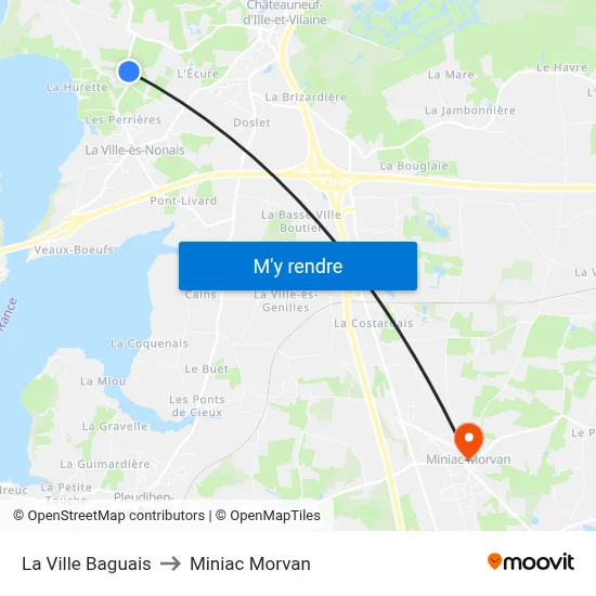 La Ville Baguais to Miniac Morvan map