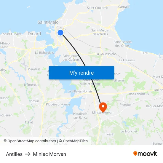 Antilles to Miniac Morvan map