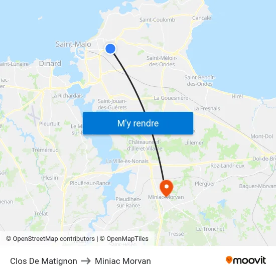 Clos De Matignon to Miniac Morvan map