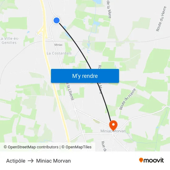 Actipôle to Miniac Morvan map