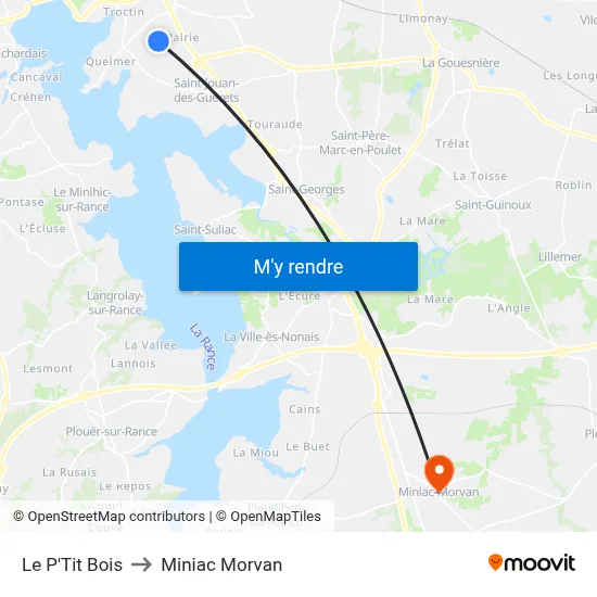 Le P'Tit Bois to Miniac Morvan map