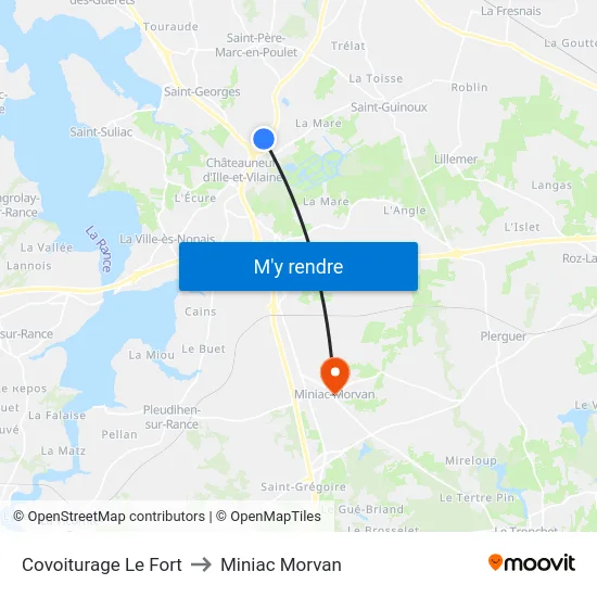 Covoiturage Le Fort to Miniac Morvan map