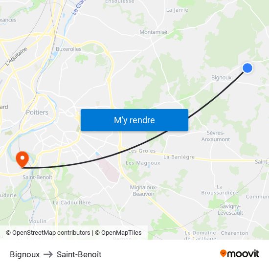 Bignoux to Saint-Benoît map