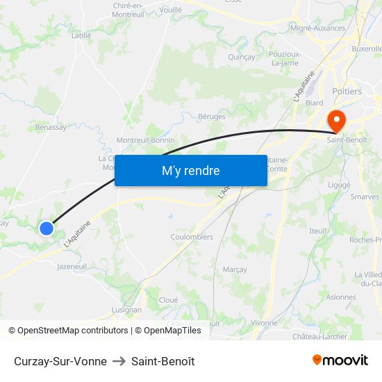 Curzay-Sur-Vonne to Saint-Benoît map