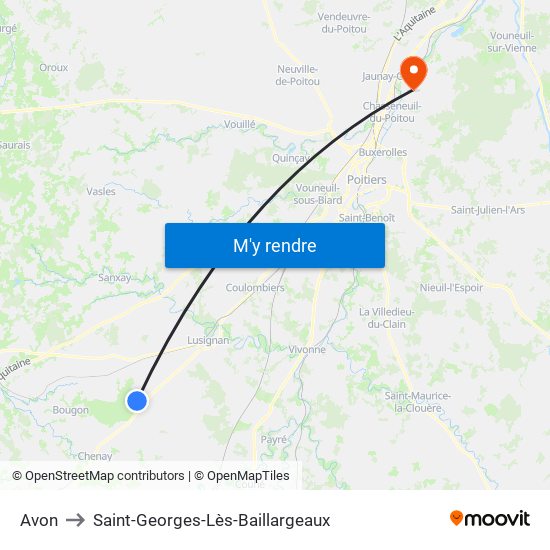 Avon to Saint-Georges-Lès-Baillargeaux map