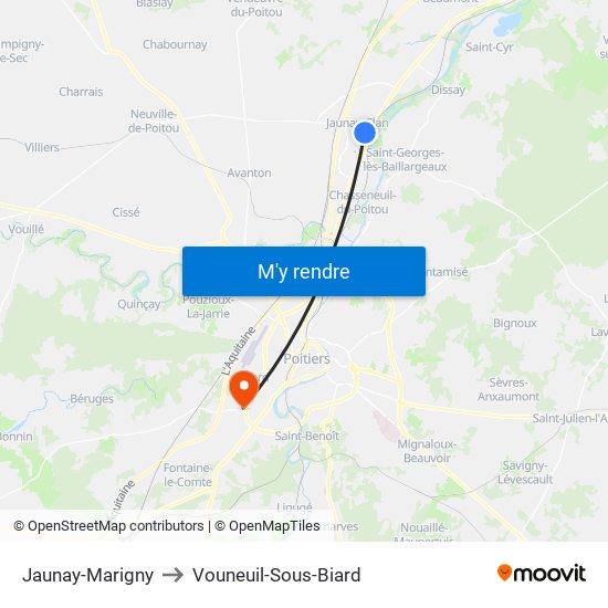 Jaunay-Marigny to Vouneuil-Sous-Biard map