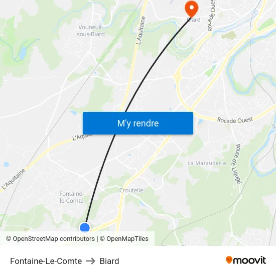 Fontaine-Le-Comte to Biard map