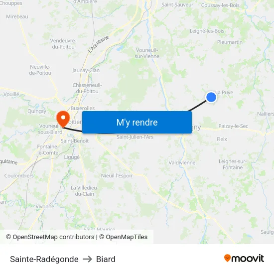 Sainte-Radégonde to Biard map