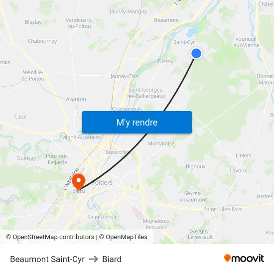 Beaumont Saint-Cyr to Biard map