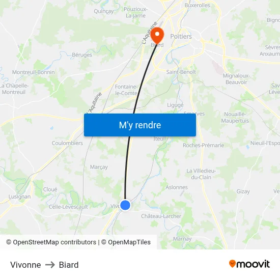 Vivonne to Biard map