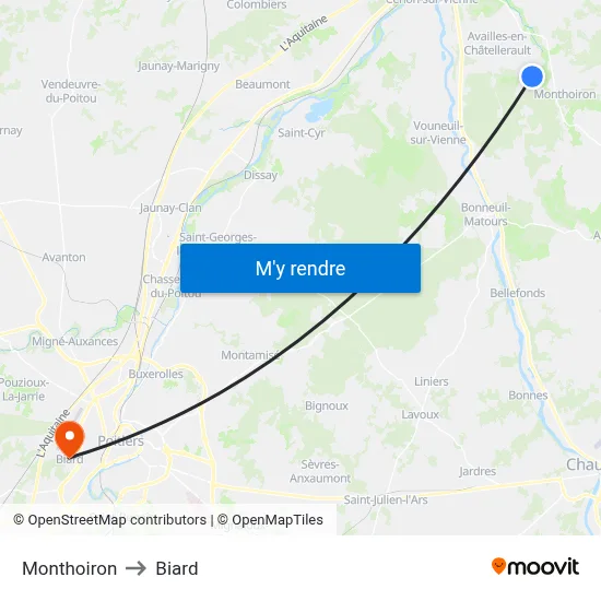 Monthoiron to Biard map