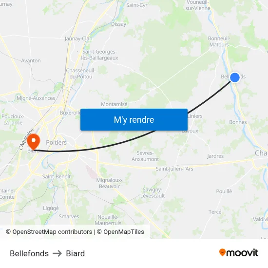 Bellefonds to Biard map