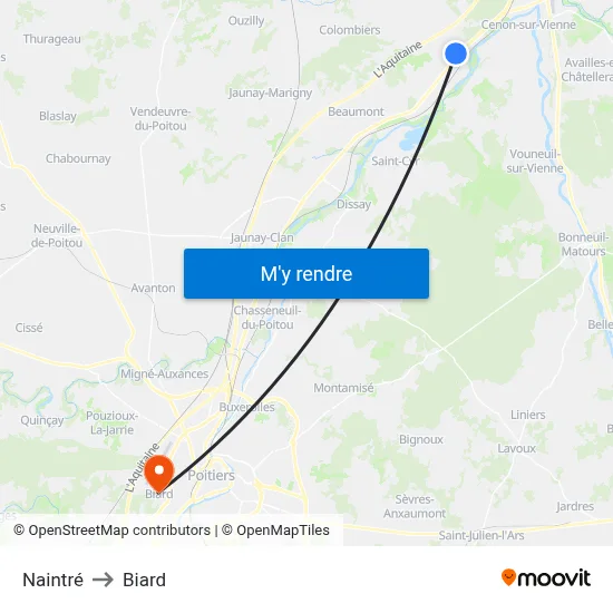Naintré to Biard map