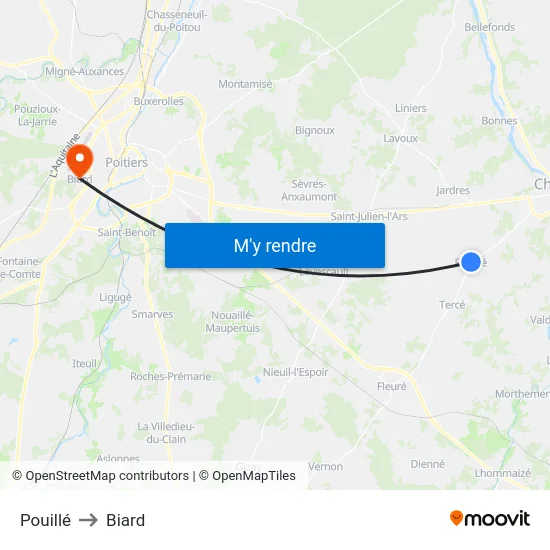 Pouillé to Biard map