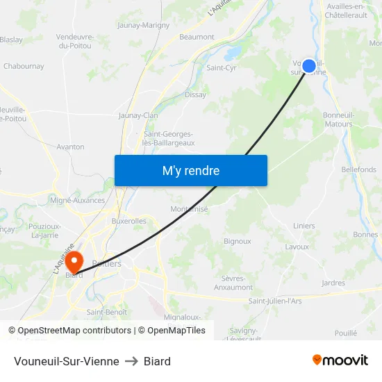Vouneuil-Sur-Vienne to Biard map