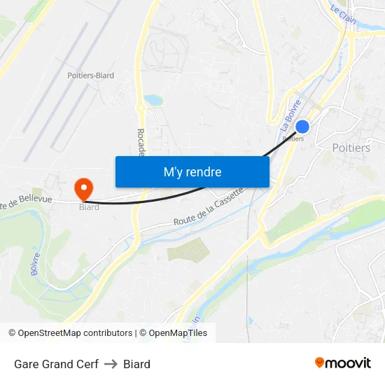 Gare Grand Cerf to Biard map