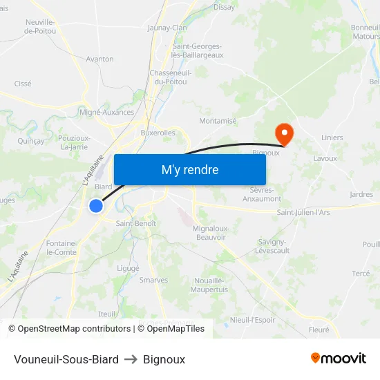 Vouneuil-Sous-Biard to Bignoux map
