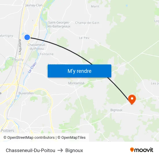 Chasseneuil-Du-Poitou to Bignoux map