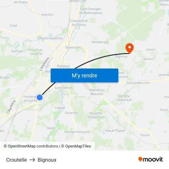 Croutelle to Bignoux map