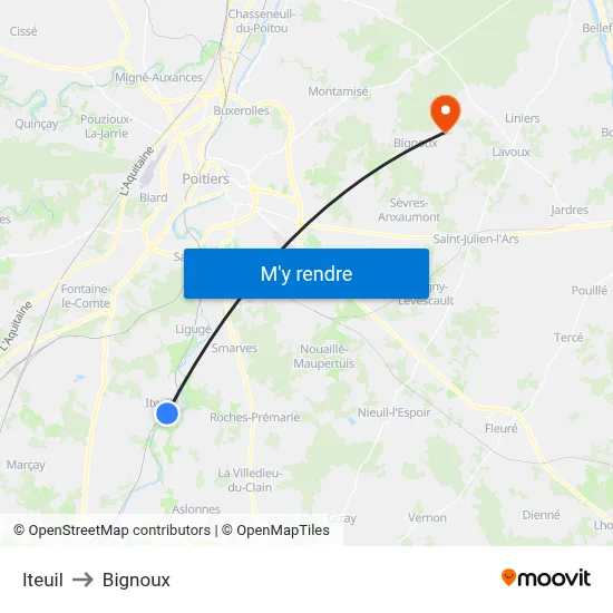 Iteuil to Bignoux map