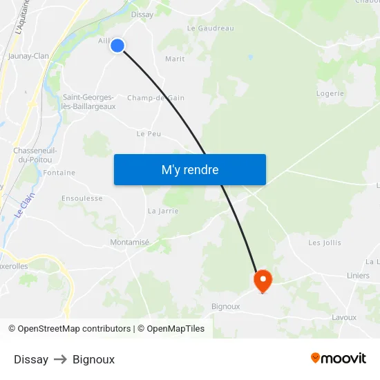 Dissay to Bignoux map
