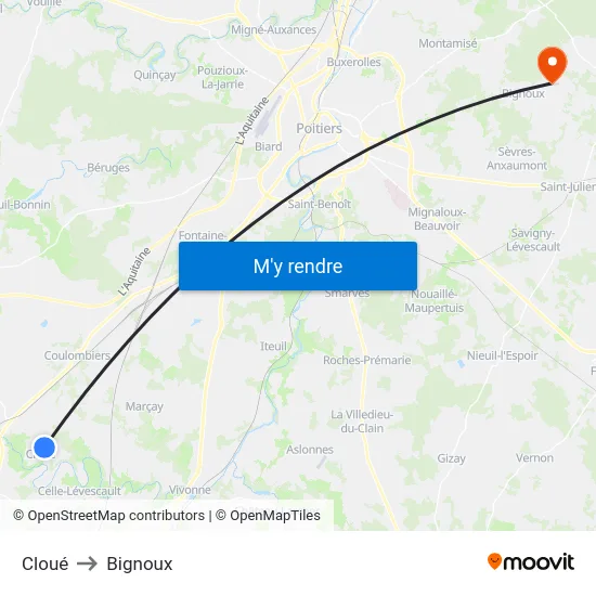 Cloué to Bignoux map