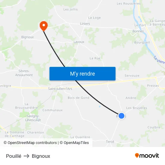 Pouillé to Bignoux map