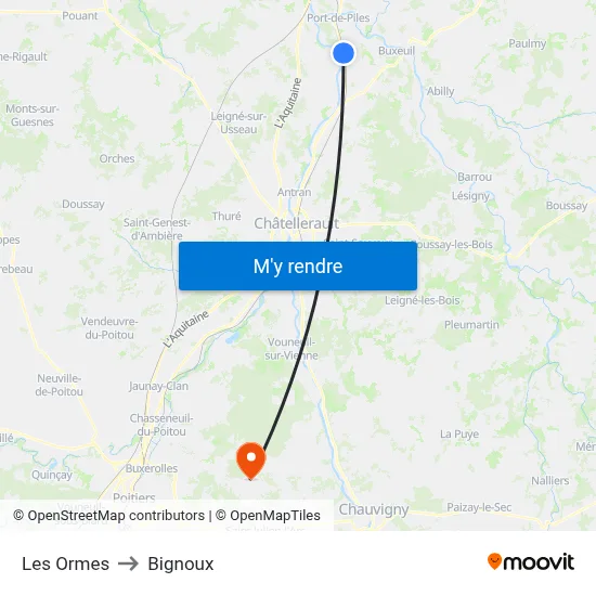 Les Ormes to Bignoux map