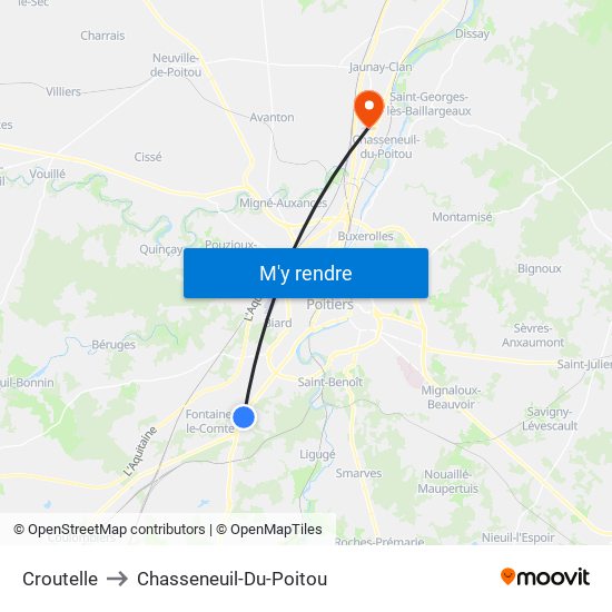 Croutelle to Chasseneuil-Du-Poitou map