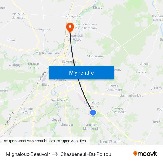 Mignaloux-Beauvoir to Chasseneuil-Du-Poitou map