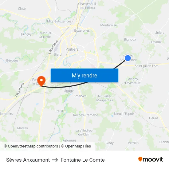 Sèvres-Anxaumont to Fontaine-Le-Comte map