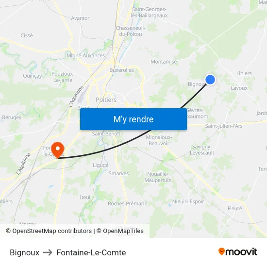 Bignoux to Fontaine-Le-Comte map