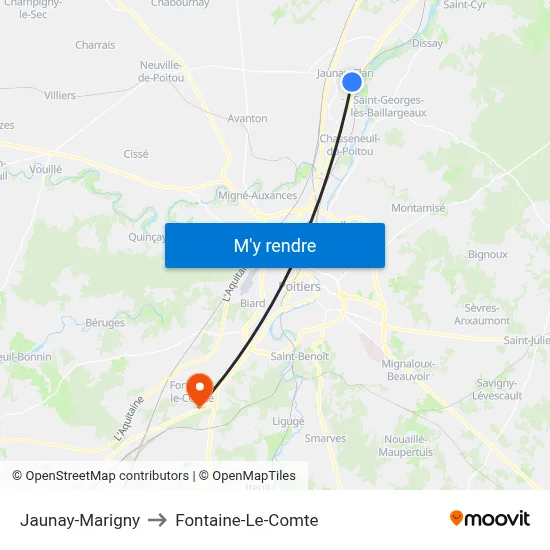 Jaunay-Marigny to Fontaine-Le-Comte map