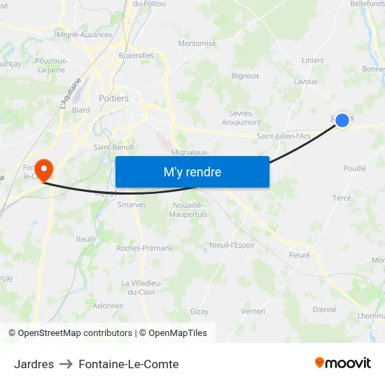 Jardres to Fontaine-Le-Comte map
