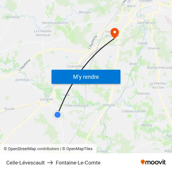 Celle-Lévescault to Fontaine-Le-Comte map