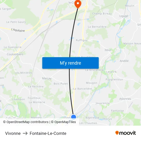 Vivonne to Fontaine-Le-Comte map