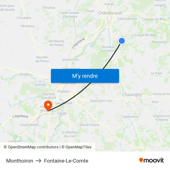 Monthoiron to Fontaine-Le-Comte map
