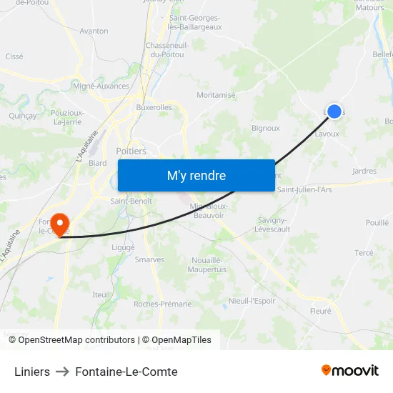 Liniers to Fontaine-Le-Comte map