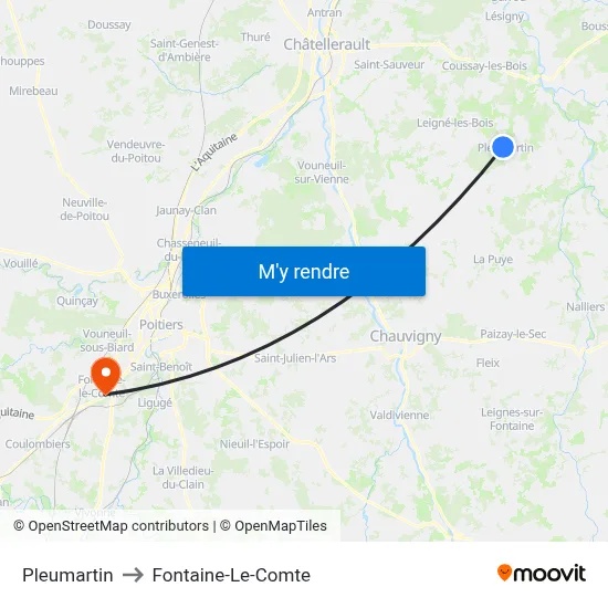 Pleumartin to Fontaine-Le-Comte map