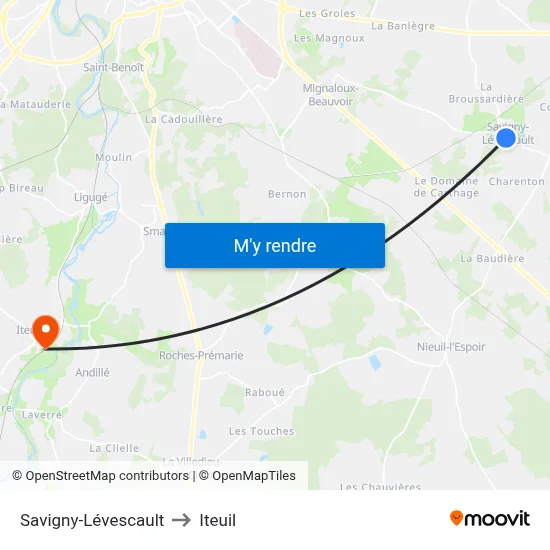 Savigny-Lévescault to Iteuil map