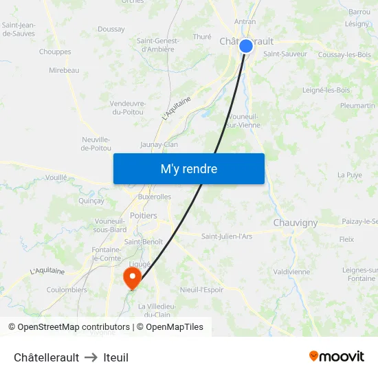 Châtellerault to Iteuil map
