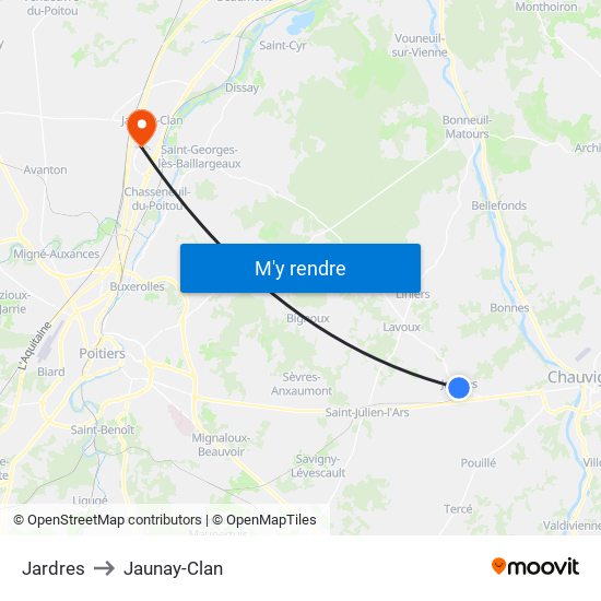 Jardres to Jaunay-Clan map