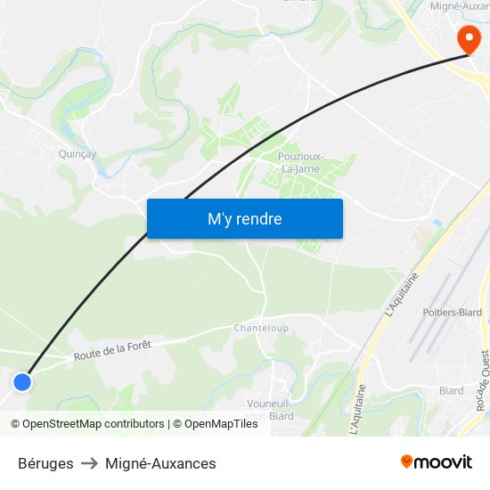 Béruges to Migné-Auxances map